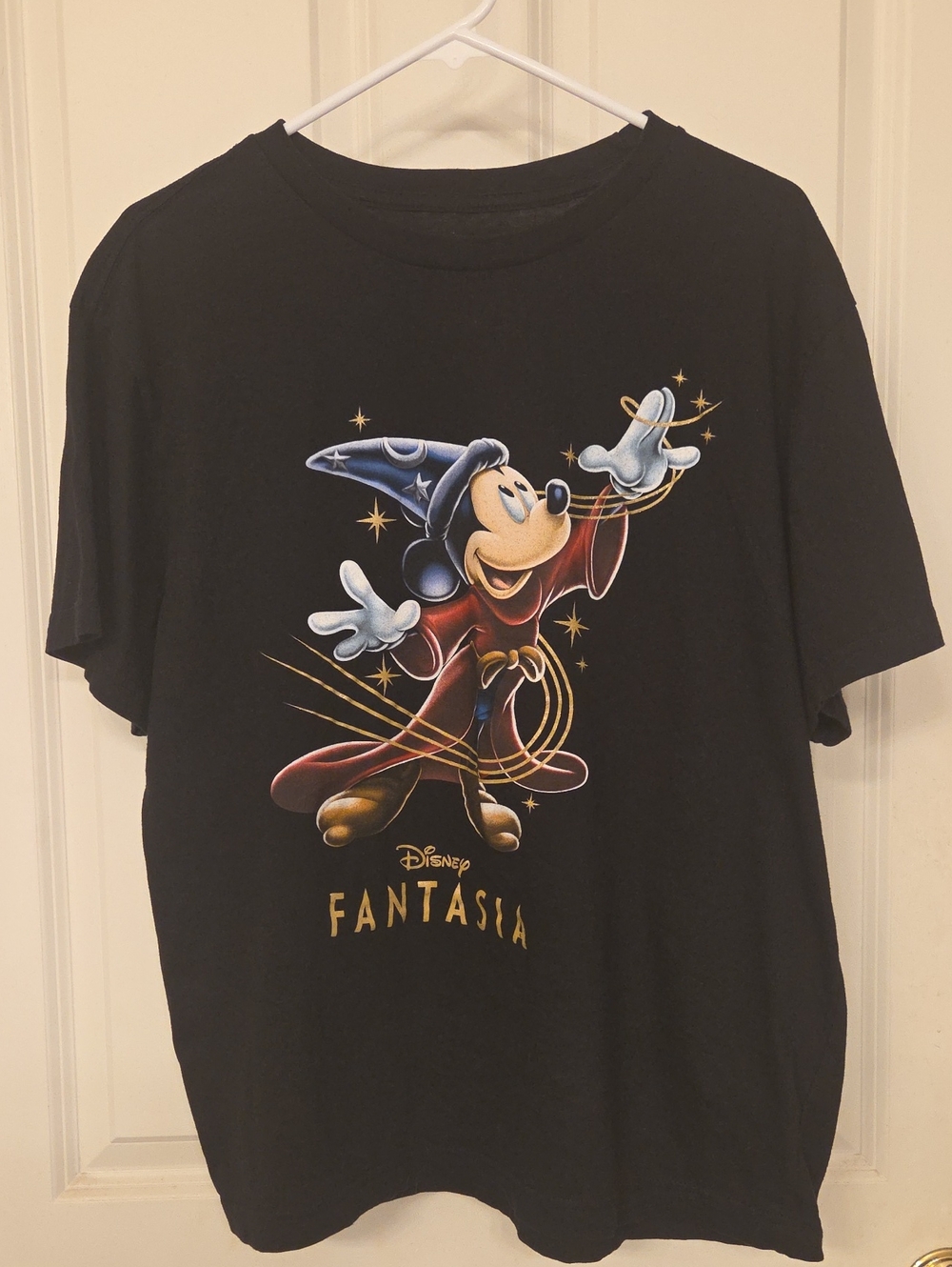 Disney Black Fantasia 85 Years Mickey Sorcerer Graphic Tee, Large.